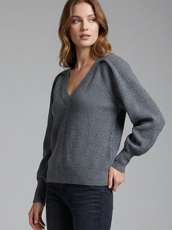 Halogen Sweaters - Halogen Super Soft Ribbed V Neck Sweater Gray Pullover XL